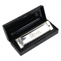 Revel 10 Key C 10 Hole Diatonic Blues Mouth Organ Harmonica For Professional Player, Silver. With Case And Cleaning Cloth