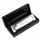 Revel 10 Key C 10 Hole Diatonic Blues Mouth Organ Harmonica For Professional Player, Silver. With Case And Cleaning Cloth