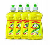 Giffy Lemon & Active Salt Concentrated Dish Wash Gel, 500Ml (Pack Of 4), Yellow