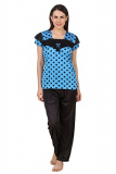 Fasense Exclusive Women Satin Nightwear Nightsuit Top & Pyjama Set, Dp153 (Large, Turquoise & Black)