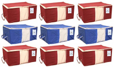 Kuber Industries 9 Piece Non Woven Underbed Storage Organiser Set, Extra Large, Maroon And Royal Blue