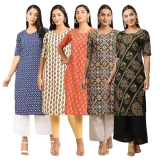 Pinkmint Women’S Crepe Digital Print Straight Kurta [Pack Of 5](Ov-353-352-354-383-390-S)