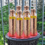 Angelic Copper Hammered Copper Bottle Set, 1 Litres, 6-Pieces, Brown
