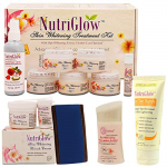 Nutriglow Skin Whitening Treatment Kit, Bleach Cream (43Gm) Fresh Rose Toner (100Ml) Moisturizing Lotion (50Ml) De Tan Scrub (65Ml) For Oily Skin Care, Anti-Aging, Acne & Blemishes, All Skin Types, With Free Head Band, Pack Of 7