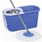 Gala E-Quick Spin Mop Stainless Steel, Easy Wheels & Big Bucket With 2 Microfiber Refills, Floor Cleaning Mop With Bucket, Pocha For Floor Cleaning, Mopping Set (White And Blue)