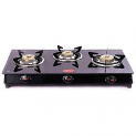 Pigeon Aster 3 Burner Gas Stove With High Powered Brass Burner Gas Cooktop, Cooktop With Glass Top And Powder Coated Body, Black, Standard (14267)