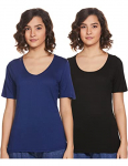 Indigo Women’S Regular T-Shirt (Aw21/Ind-9001_Ice Blue + Black Large)