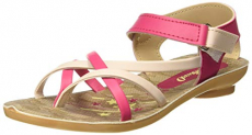 Walkaroo Girl’S Faux Leather Pink Biege Outdoor Sandals – 11 Kids Uk (W0675)