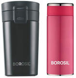 Borosil Vacuum Insulated Hydra Coffeemate Stainless Steel Travel Mug – Spill Proof – Hot And Cold + Borosil Stainless Steel Hydra Travelsmart – Vacuum Insulated Flask Water Bottle, 200 Ml, Pink