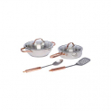 Homestop Ivy Round Metallic Induction Bottom Glam Cookware Set Of 6 Pieces (Silver_Free Size)