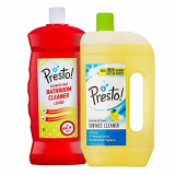 Amazon Brand – Presto! Citrus Floor Cleaner 975 Ml + Lemon Bathroom Cleaner 1 L