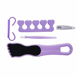 Amazon Brand – Solimo Manicure And Pedicure Kit With Nail Clipper, Swab, Foot Grinder, Brush And Toe Separator, Purple, Pack Of 5
