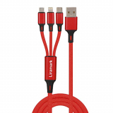 Liramark 3 In 1 Nylon Braided Fast Charging Cable For Type-C, Micro Usb And Iphone Pins For All Smartphones (Red)