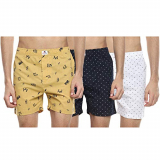 Neostreak Men’S Knee High Printed Boxers (Pack Of 3) (Neobxpr-P3-380-Whinav-376-Mus-M_White, Navy, Mustard_Medium)