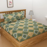 Homestore-Yep Glace Cotton Bedsheet For Double Bed With Pillow | King Size Bedsheet | 1 Bedsheet With 2 Pillow Cover | Bedsheet Size – 90X100 Inch | 240Tc | Pillow Size – 20X30 Inch |Green