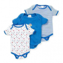 My Baby Town Multi-Color Cotton Short Sleeve Romper Jumpsuit Bodysuit Outfits Summer Set Of 3 (6-9 Months, Blue)